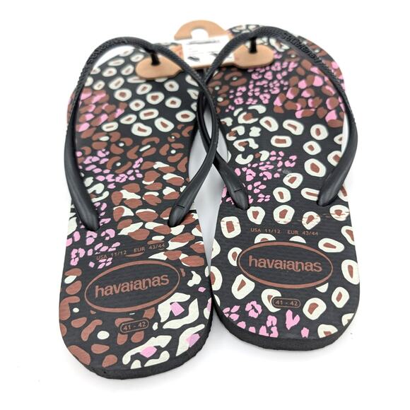 Havaianas Women's Slim Logo Flip Flop Thong Sandals Black Size US11/12 EU43/44 - Picture 4 of 7